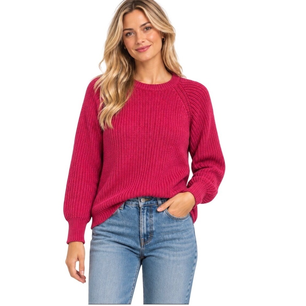 Vintage LL Bean Womens Pink Cotton Shaker Stitch Raglan Pullover Sweater M